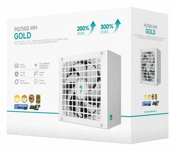 Picture of DeepCool PQ750G WH 750W Gamer Storm 80+ Gold/Cybenetics Fully Modular ATX Power Supply 120mm Fan, Japanese Capacitors, DC to DC, ATX12V V3.1