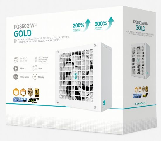 Picture of DeepCool PQ850G WH 850W Gamer Storm 80+ Gold/Cybenetics Fully Modular ATX Power Supply 120mm Fan, Japanese Capacitors, DC to DC, ATX12V V3.1,