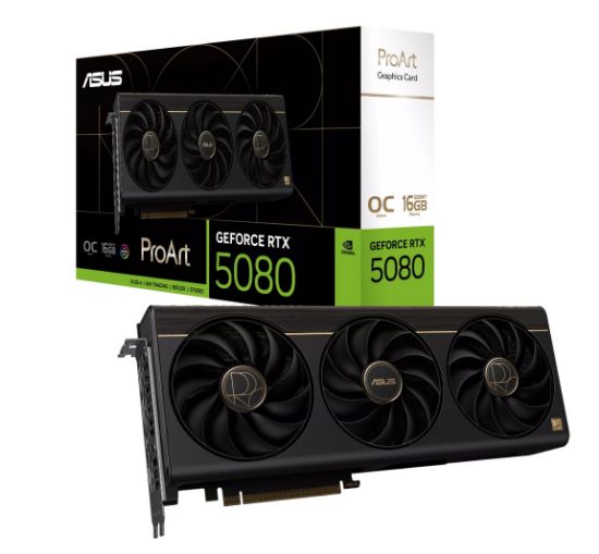 Picture of ASUS nVidia GeForce PROART-RTX5080-O16G RTX5080 16GB GDDR7 OC Edition  2700 MHz Boost Clock 30 Gbps 256-bit Digital Max Resolution 7680 x 4320