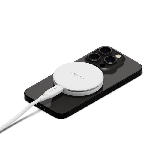 Picture of Cygnett ChargePuck Qi2 15W Fast Wireless Charger -White(CY5062CCRGP),Compact & Lightweight, 1.2M USB-C Cable,Perfect for Travel,2 Years Warranty