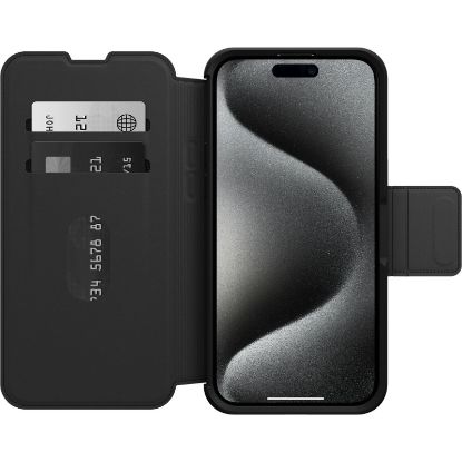 Picture of OtterBox Strada MagSafe Apple iPhone 15 Pro Max (6.7') Case Shadow (Black)-(77-93568),DROP+ 3X Military Standard,Leather Folio Cover,7 Years Warranty