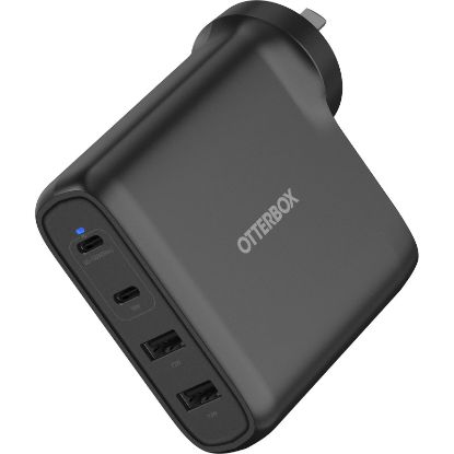 Picture of OtterBox 100W Four Port USB-C (Type I) PD Fast GaN Wall Charger - Black (78-81355), Dual USB-C (100W+18W), Dual USB-A (12W), 2 Years Warranty