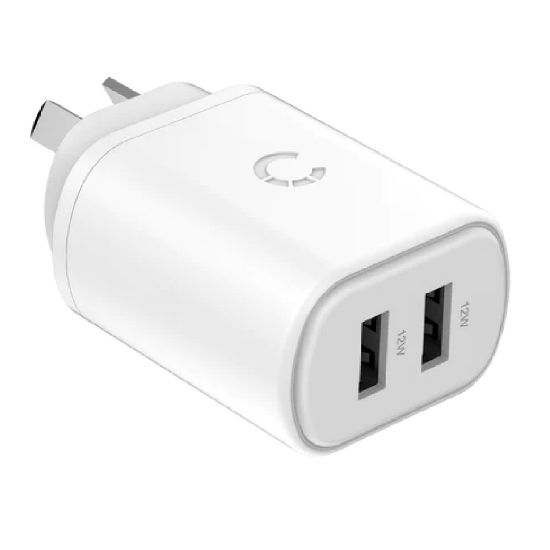 Picture of Cygnett PowerPlus 12W Dual Port Wall Charger - White (CY3671PDWLCH), 2x USB-A (12W), Lightweight & Compact Design, Charge 2x Devices, 2 Years Warranty