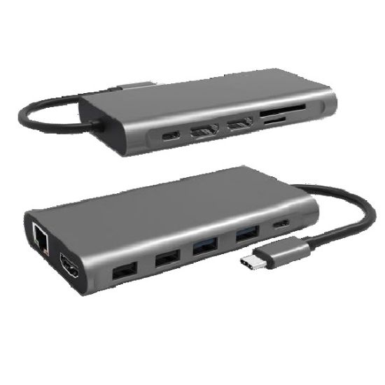 Picture of Cygnett Unite 12-in-1 USB-C Multiport Hub Adapter Dock(CY4549HUB12)4xUSB-A 2xUSB-C(100W PD/3.0)3xHDMI(60Hz/30Hz) 1xMicro SD,2Years Warranty