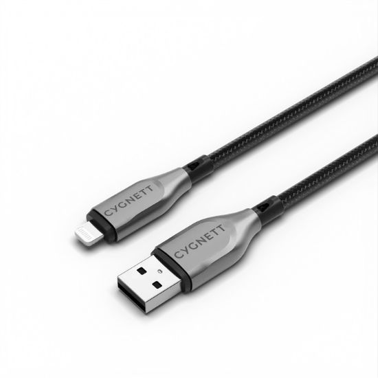 Picture of Cygnett Armoured Braided Lightning to USB-A (2.0) (2M) Cable - Black (CY4660PCCAL), 2.5A/12W, 480Mbps, Turbo Charge, Apple iPhone, 5 Years Warranty
