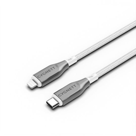 Picture of Cygnett Armoured Lightning to USB-C (2.0) Cable (1M) -White(CY4668PCCCL),30W,Braided, 480Mbps Transfer, Fast Charge iPhone/iPad, MFi, 5 Years Warranty
