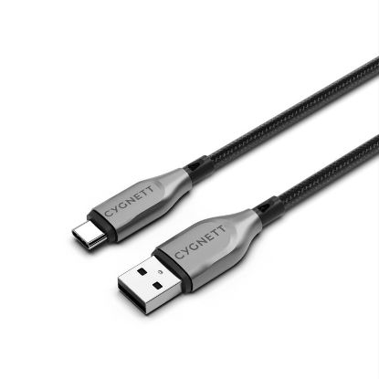 Picture of Cygnett Armoured Braided USB-C to USB-A (2.0) Cable (1M) - Black (CY4681PCUSA), 3A/60W, 480Mbps, Turbo Charge, Best for Laptop, 5 Years Warranty