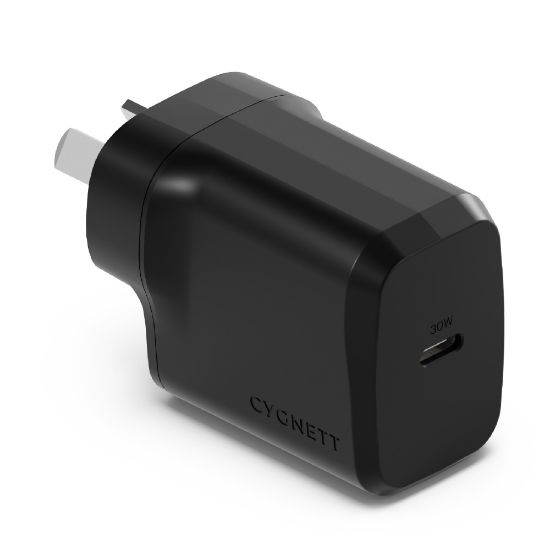 Picture of Cygnett PowerPlus 30W USB-C PD GaN Fast Wall Charger -Black(CY4737PDWCH),Portable,Best for iPhone,Samsung's PPS & USB-C Devices, 2 Years Warranty