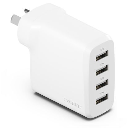 Picture of Cygnett PowerPlus 24W Multi Port USB-A Wall Charger - White(CY4768PDWCH) 4xUSB-A (12W),Compact,Lightweight,24W Max,2 Years Warranty