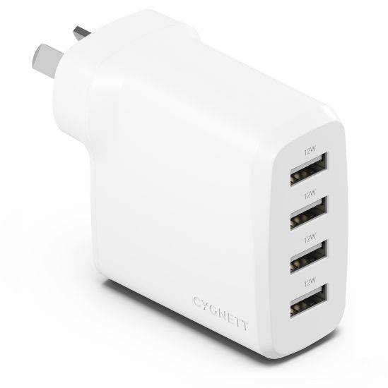 Picture of Cygnett PowerPlus 24W Multi Port USB-A Wall Charger - White(CY4768PDWCH) 4xUSB-A (12W),Compact,Lightweight,24W Max,2 Years Warranty