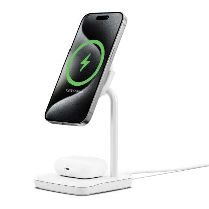Picture of Cygnett ChargeBase Qi2 2-in-1 Magnetic 15W Wireless Charger - White (CY5068BUNCP),1.2M USB-C Cable,25W Wall Charger,80° Swivel Head,2 Years Warranty