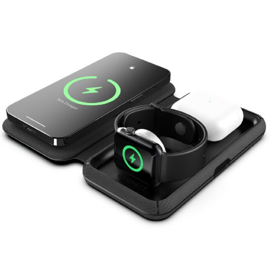 Picture of Cygnett MagTravel 15W 3-in-1 Wireless Charger - BlacK (CY4530WIRDE),MagSafe & Qi2 Compatible,1M USB-C Cable, Perfect for Travel, 2 Years Warranty