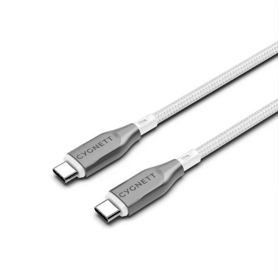 Picture of Cygnett Armoured Braided USB-C to USB-C (2.0) Cable (2M) - White (CY4677PCTYC), 5A/100W, 480Mbps, Turbo Charge, Best for Laptop, 5 Years Warranty