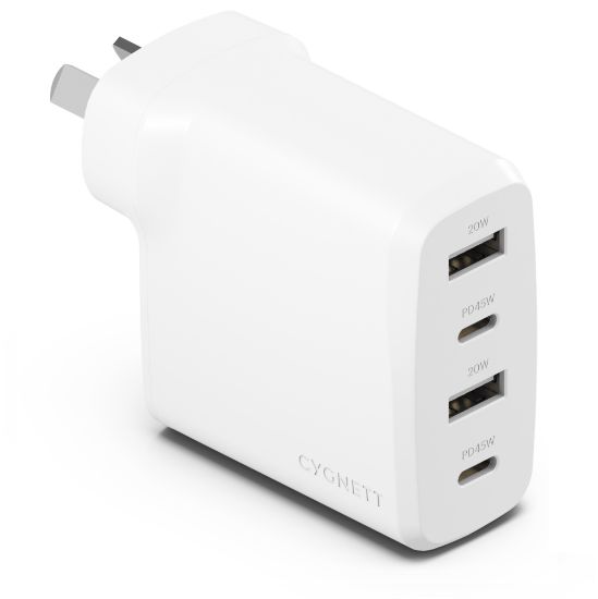 Picture of Cygnett PowerPlus 45W Multi Port Fast Wall Charger - White((CY4769PDWCH), 2xUSB-C PPS (45W),2xUSB-A (20W),Compact,Lightweight,2 Years Warranty