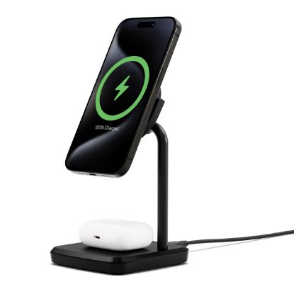 Picture of Cygnett ChargeBase Qi2 2-in-1 Magnetic 15W Wireless Charger - Black (CY5067BUNCP),1.2M USB-C Cable,25W Wall Charger,80° Swivel Head,2 Years Warranty
