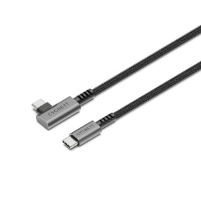 Picture of Cygnett Unite Right-Angle USB-C to USB-C (3.1) Cable (1M) - Black (CY5104PCTYC), 240W, Double Braided, 10Gbps Transfer, Fast Charge, 2 Years Warranty