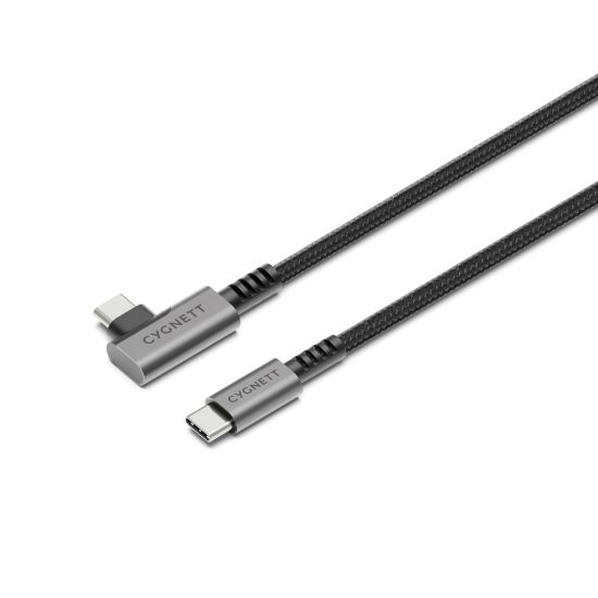 Picture of Cygnett Unite Right-Angle USB-C to USB-C (3.1) Cable (1M) - Black (CY5104PCTYC), 240W, Double Braided, 10Gbps Transfer, Fast Charge, 2 Years Warranty