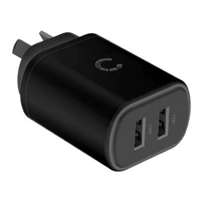 Picture of Cygnett PowerPlus 12W Dual Port Wall Charger - Black (CY3672PDWLCH), 2x USB-A (12W), Lightweight & Compact Design, Charge 2x Devices, 2 Years Warranty