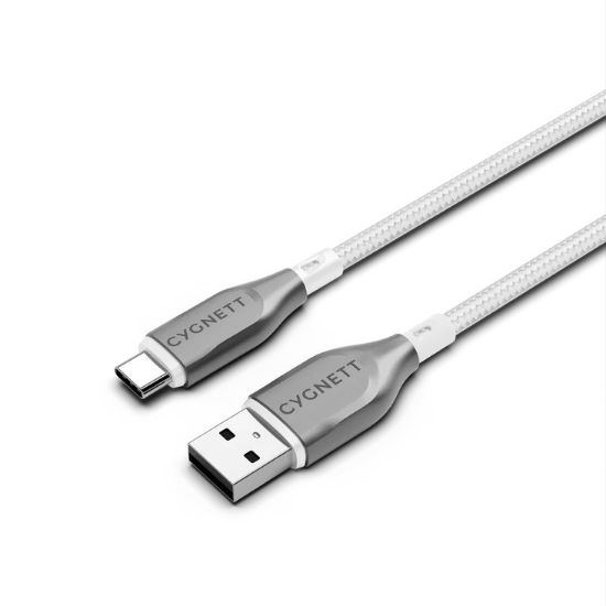 Picture of Cygnett Armoured Braided USB-C to USB-A (2.0) Cable (2M) - White (CY4684PCUSA), 3A/60W, 480Mbps, Turbo Charge, Best for Laptop, 5 Years Warranty