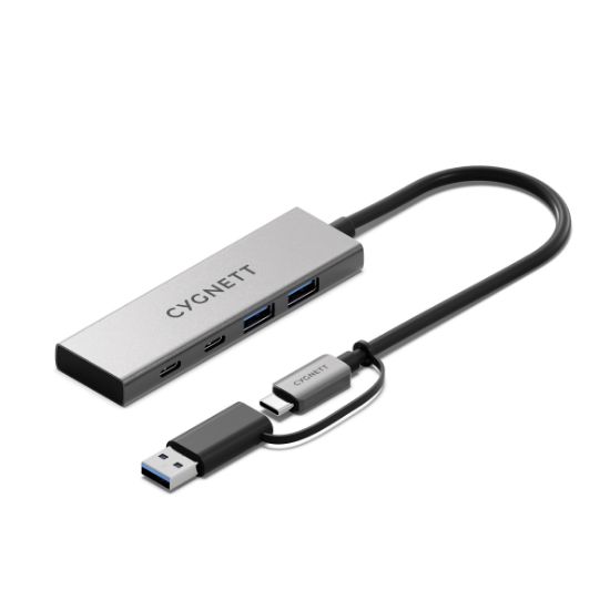 Picture of Cygnett Unite 4-in-1 USB-C to USB-C & USB-A Hub- White (CY5389CYHUB),2x USB-C, 2x USB-A, 10Gbps Transfer, USB-C to USB-A Adapter, 2 Years Warranty