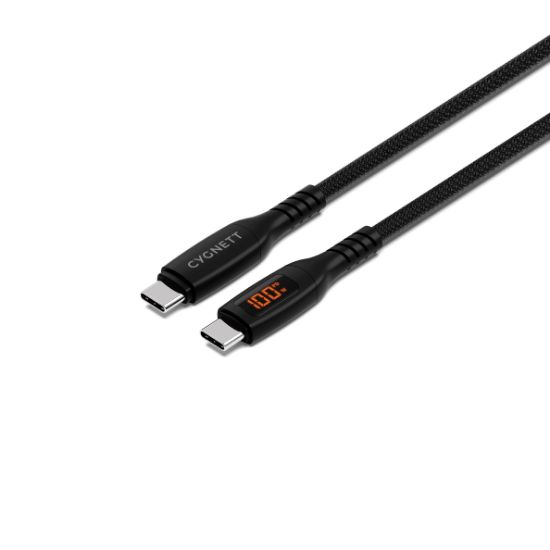 Picture of Cygnett Unite Intelli USB-C to USB-C Cable with LED Display (1M) - Black (CY5507PCCCC), 100W, 480Mbps Transfer, Fast Charge, 2 Years Warranty