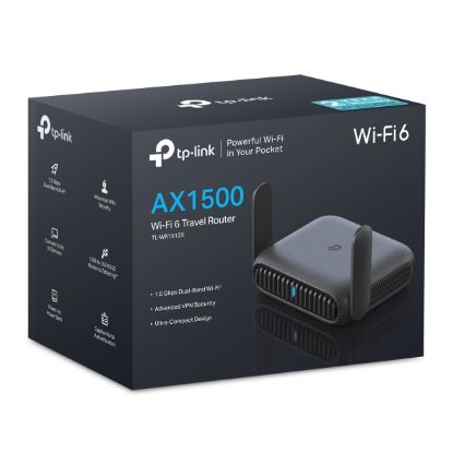 Picture of TP-Link TL-WR1512X AX1500 Wi-Fi 6 Travel Router with AX1500 dual-band, multi-mode (AP/RE/Hotspot), USB tethering, Gigabit ports, and WPA3 security