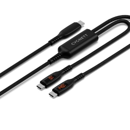 Picture of Cygnett Unite Intelli USB-C to Dual USB-C Split LED Cable 1.5M - Black(CY5504PCCCC), 140W, 480Mbps Transfer, Fast Charge, 2 Years Warranty