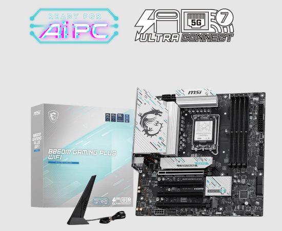 Picture of MSI B860M GAMING PLUS WIFI, INTEL B860, 4x DDR5 256GB, 1x HDMI, 4x PCI-E x16, 3x M.2, 4x SATA, 6x USB 2.0, Intel® Killer™ BE1750x Wi-Fi 7