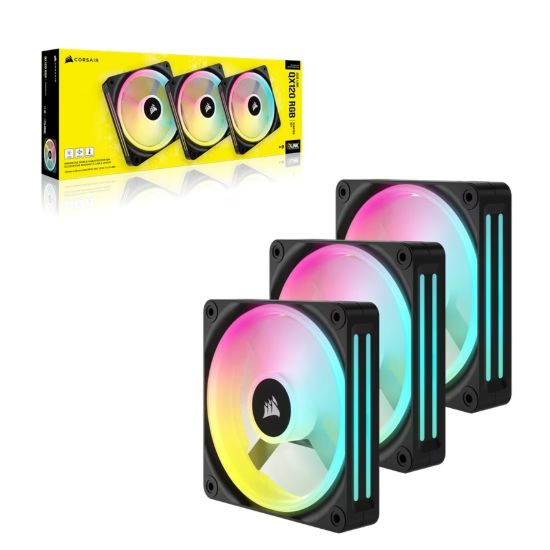 Picture of CORSAIR iCUE LINK QX120 RGB 120mm PWM PC Fans Starter Kit with iCUE LINK System Hub, Static Pressure Flow Type, 400 RPM