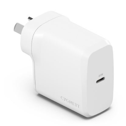 Picture of Cygnett PowerPlus 45W USB-C PD GaN Fast Wall Charger -White(CY4738PDWCH),Portable,Best for iPhone,Samsung's PPS & USB-C Devices, 2 Years Warranty