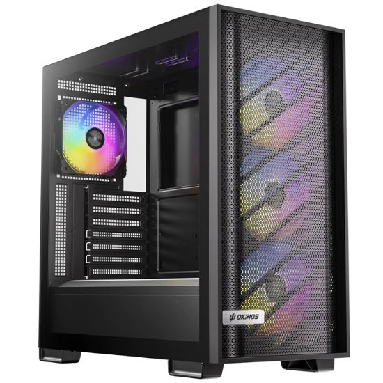 Picture of OKINOS 612 ARGB Mid Tower ATX case, tempered glass, USB-C 5Gbps, 4x120mm ARGB fans, 405mm GPU, 175mm CPU, 360mm radiator support