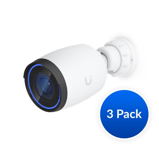 Picture of Ubiquiti AI Professional UniFi Protect Indoor/Outdoor 4K PoE Camera, White, 3 Pack - OEM, Waterproof IP65, PoE+ Power, Max Power 11W, GbE RJ45 Port,