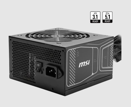 Picture of MSI MAG A850GN PCIE5 850W Up to 90% (80 Plus Gold) ATX Power Supply Unit, PFC, 100~240 VAC, 850W, 47-63Hz, PCI-E, SATA(LS)