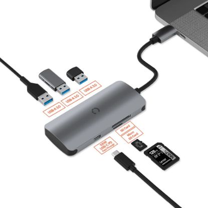 Picture of Cygnett Unite SlimMate 6-in-1 USB-C Multiport Hub Adapter Dock-(CY3316HUBC3)3xUSB-A 3.0 1xUSB-C 100W PD 1xSD 1xMicroSD High-Speed Data,2Years Warranty