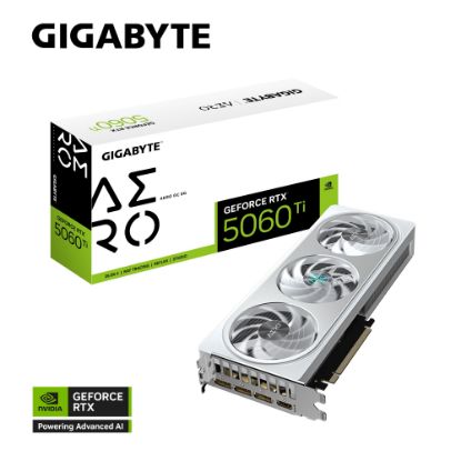 Picture of Gigabyte GeForce RTX™ 5060 Ti AERO OC 8G, 2647 MHz, CUDA TBD, 28 Gbps, GDDR7, 128 bit, PCI-E 5.0, PSU 650W, DisplayPort 2.1b *3 HDMI 2.1b *1
