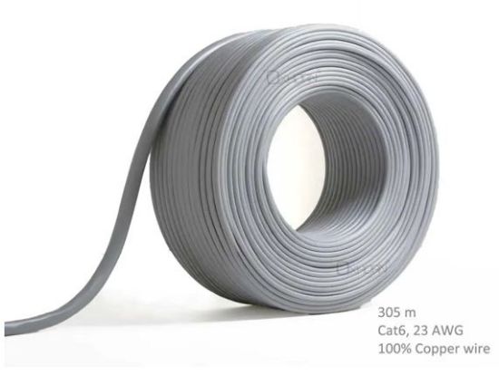 Picture of Network Cable Cat6 305m Roll Un-shielded twisted pair UTP Stranded 23AWG solid pure 0.56mm copper wire Grey