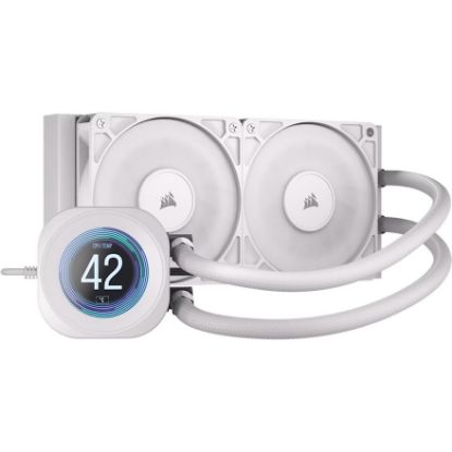 Picture of Corsair NAUTILUS 240 RS LCD Liquid CPU Cooler - White, 240mm rad, LCD pump, 2x PWM fans, 2100 RPM, AM5/LGA1851, copper plate, 400mm tube, 36dBA