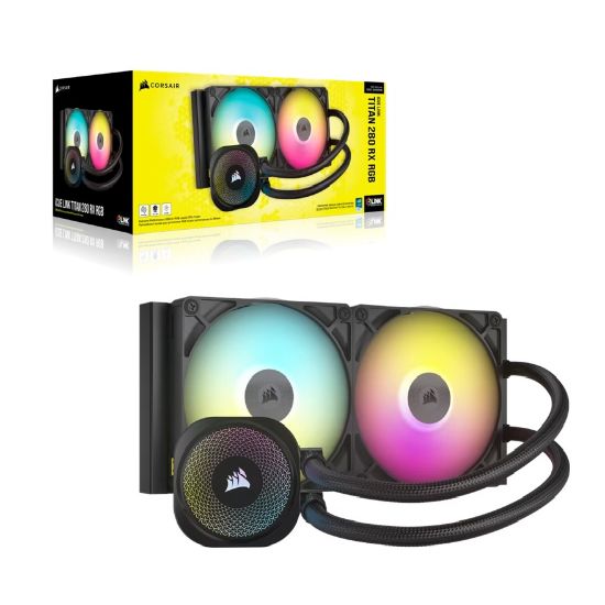 Picture of Corsair iCUE LINK TITAN 280 RX RGB AIO Liquid CPU Cooler - Black, 94.7 CFM, 1700 RPM, Aluminum Radiator, Copper Cold Plate, Intel/AMD Support