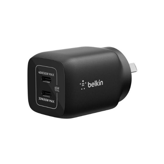 Picture of Belkin Gaming Dual USB-C Wall Charger 65W (45W + 20W) For Nintendo Switch 2 - Black (ENA007auBK), Compact, Travel-Friendly, 2 Years Warranty