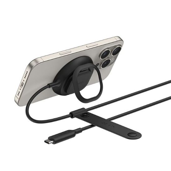 Picture of Belkin UltraCharge Magnetic Wireless Charger With Qi2 + 36W Wall Charger + Tethered USB-C Cable (2M) - Black (WIA013auBK), 25W, 2 Years Warranty