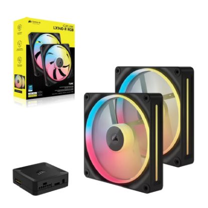 Picture of Corsair iCUE LINK LX140-R RGB 140mm PWM Reverse Fans Starter Kit Dual Pack -Black: 90.6 CFM, 2000 RPM, 38.3 dBA, 0.45A, Static Pressure, Magnetic Dome