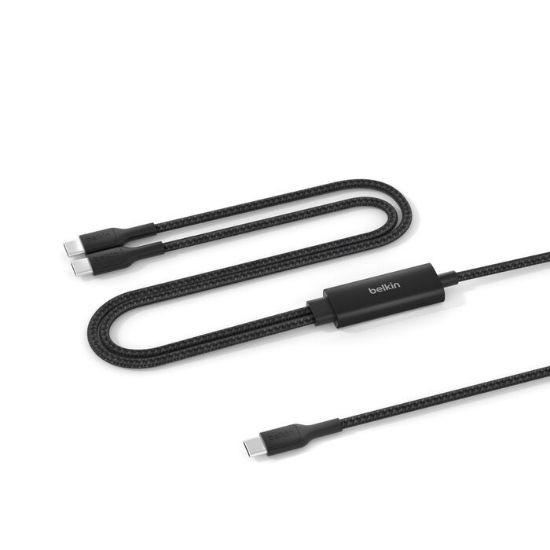 Picture of Belkin BoostCharge Pro Braided USB-C to Dual USB-C Cable (1.5M) - Black (CAC004fq1.5MBK), 140W, 480Mbps, 350K+ Bends, Apple, 2 Years Warranty
