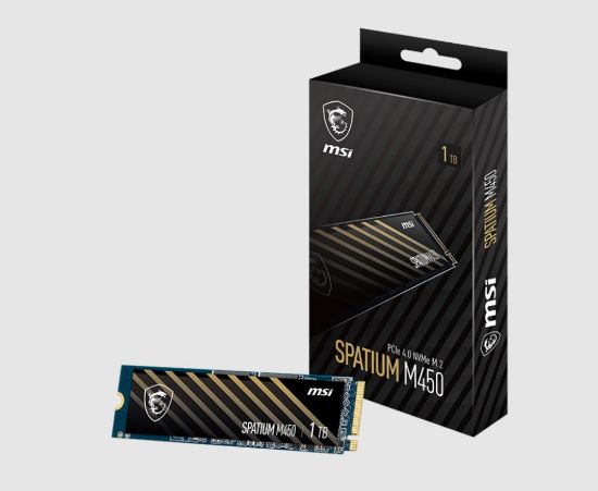 Picture of MSI SPATIUM M450 PCIe 4.0 NVMe M.2 1TB SSD,  Sequential Read up to 3400MB/s, Sequential Write up to 2400MB/s, 350 TBW, 5 Year Warranty