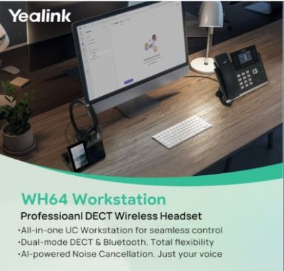 Picture of Yealink WH64 Dual Workstation, Yealink WH64 Workstation is an industry-leading DECT wireless headset with dual/single-ear options for seamless desktop