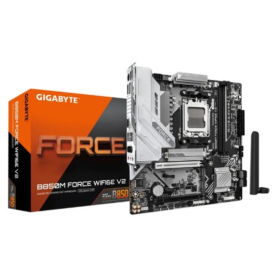 Picture of Gigabyte B850M FORCE  WIFI6E V2, AMD AM5, 2 x DDR5 up to 128 GB, 1 x HDMI, 2 x PCI Express x16, 3 x M.2, 5x USB 3.2, 6x USB 2.0, 5GbE LAN