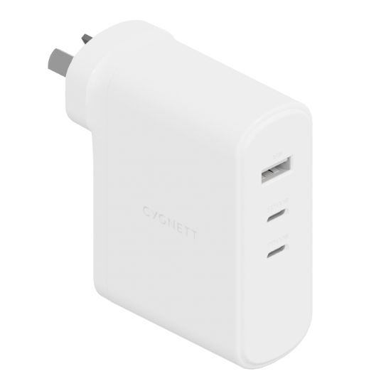 Picture of LS Cygnett PowerMaxx 100W Multiport GaN Wall Charger - White(CY4373PDWCH), 1x USB-A (18W),2x USB-C PD(100W),Chargex 3 Devices, 2 Years Warranty