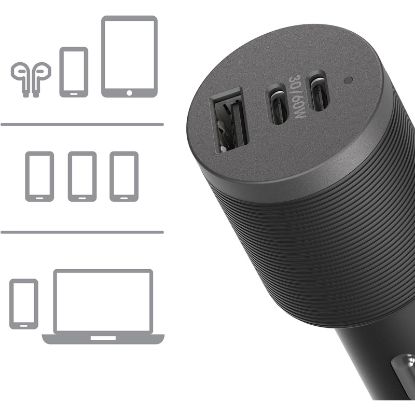 Picture of OtterBox USB-C 72W Triple Port Premium Pro Fast Car Charger - Black (78-80899), 1x USB-A (12W), 2x USB-C 30W(60W Shared), Intelligent,2 Years Warr