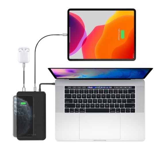 Picture of Cygnett ChargeUp Edge+ 27K mAh USB-C Laptop and Wireless Power Bank - Black (CY3113PBCHE),2xUSB-C(60W PD/12W),1xUSB-A(12W), 2 Years Warranty