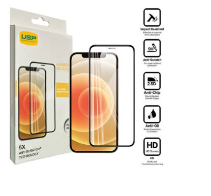 Picture of USP Apple iPhone 12 Mini Armor Glass Full Cover Screen Protector -  9H Hardness, Scratch-Resistance, Anti-fingerprint, 3 Years Warranty