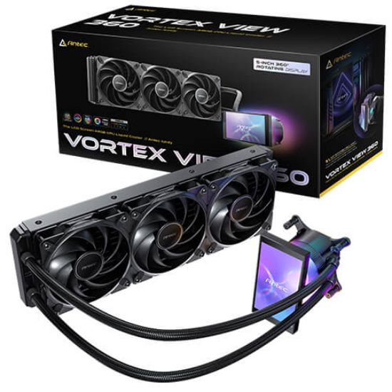Picture of Antec Vortex View 360, 360mm AIO, Intel LGA115X/1200/1700/1851, AMD AM4/AM5, 3x120mm PWM fans, 2000 RPM, 59.23 CFM, ≤28.6 dB(A), aluminum rad